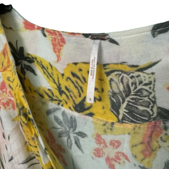 Free People 4 Tropical Floral Boho Cutout Tie Front Part Time Lover Mini Dress - Picture 5 of 11